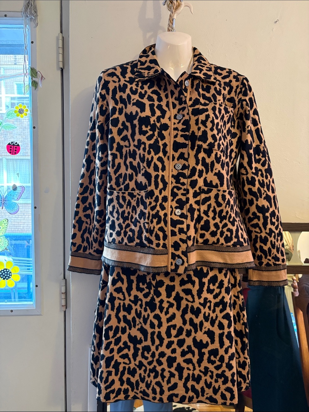 Dior Leopard-Print Jacket and Skirt Set - Black and Tan
